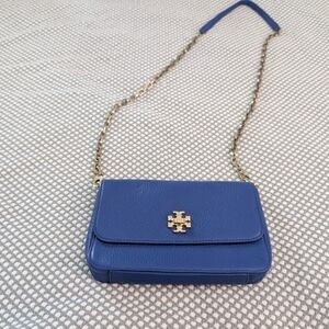 Tory Burch Blue Crossbody Bag with Gold Chain